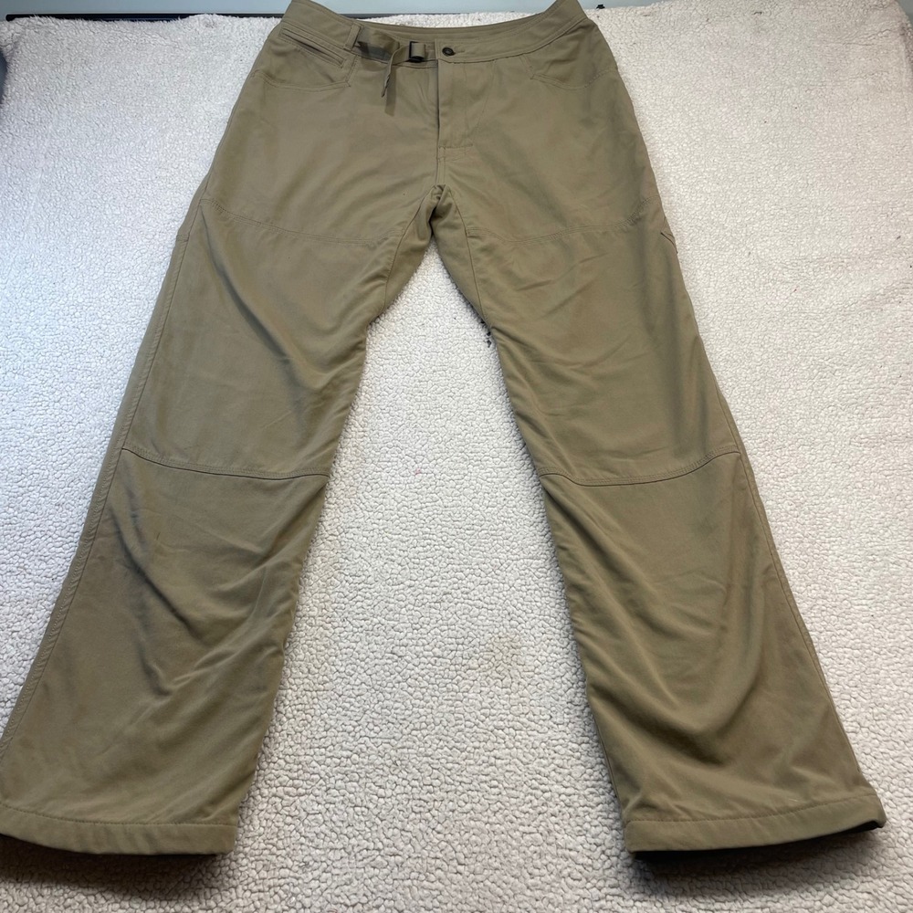 Prana Pants Mens L Tan Zion Fleece Lined Outdoor Hiking Stretch Belted Khaki